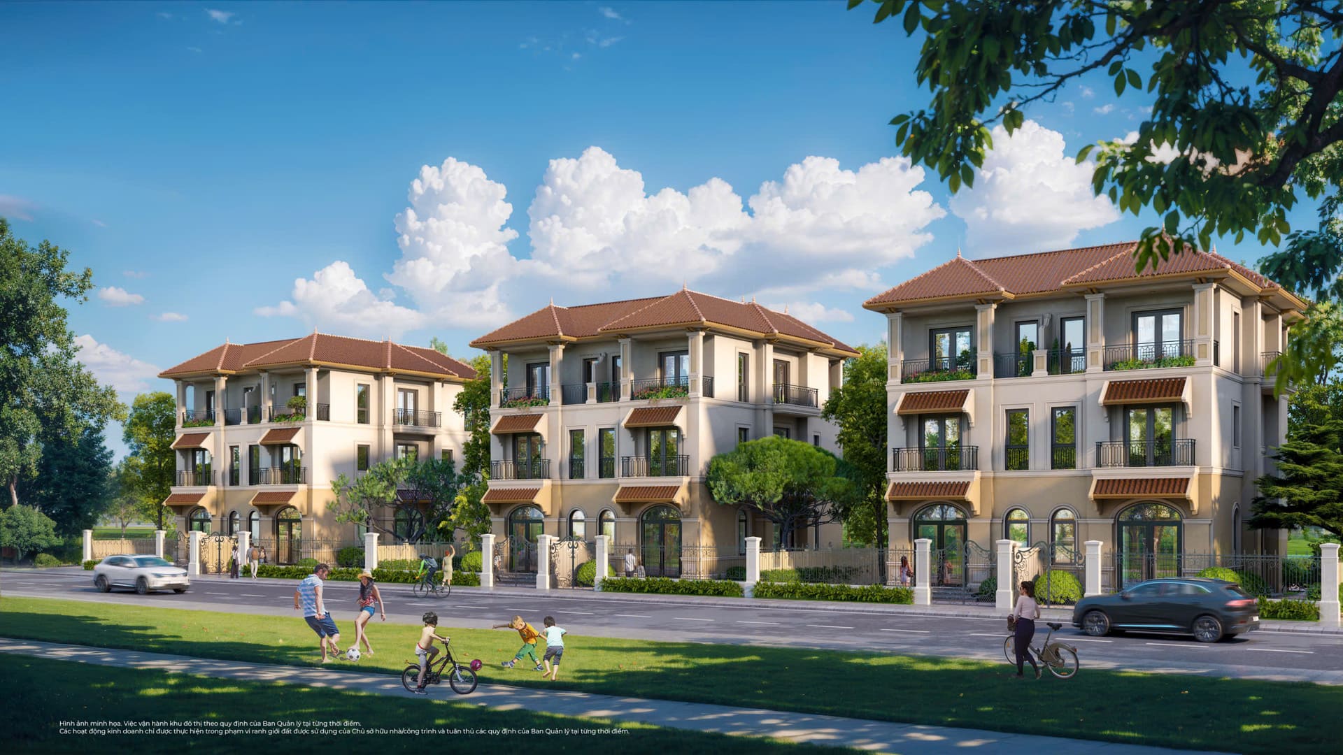 Biệt thự song lập Vinhomes Saigon Park – mái ngói đỏ phong cách Tropical Modern, cảnh quan xanh mát